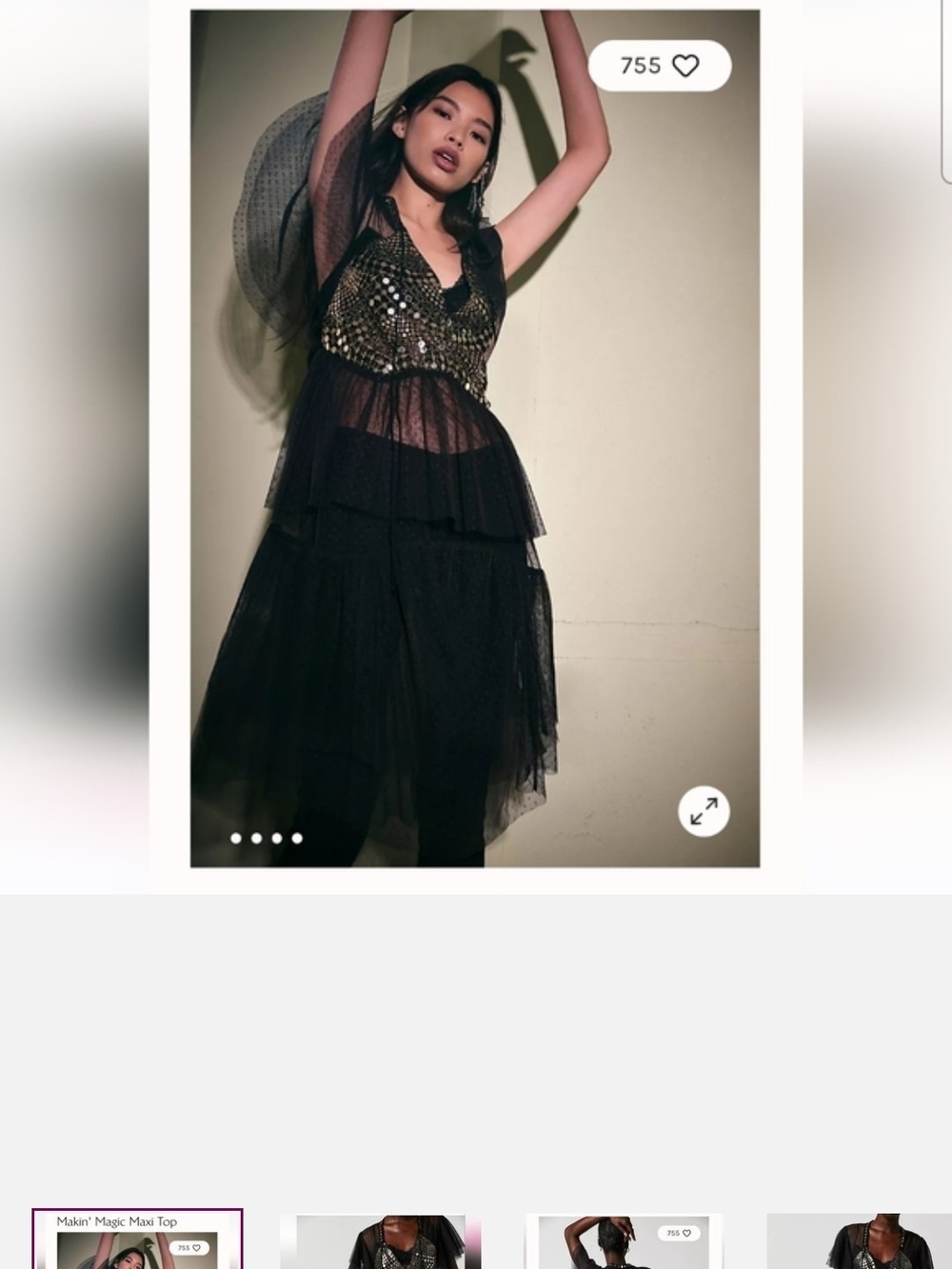 Free People Black Tiered Mesh Midi Dress with Gold Sequin Bodice